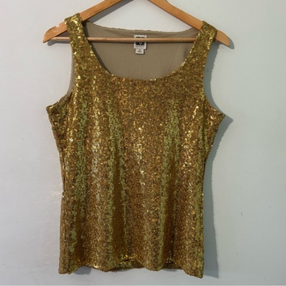 Anne Klein metallic gold sequins formal Tan Tank Top medium